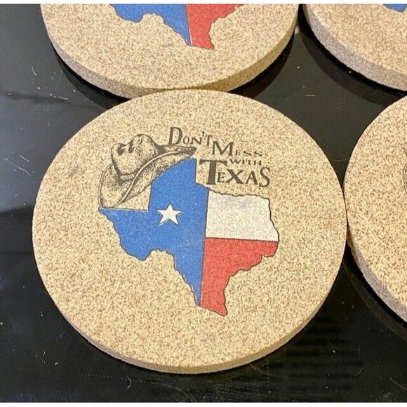 Thirstystone Sandstone Coasters Don't Mess with Texas Set of 4 Cork Backing - Picture 6 of 12